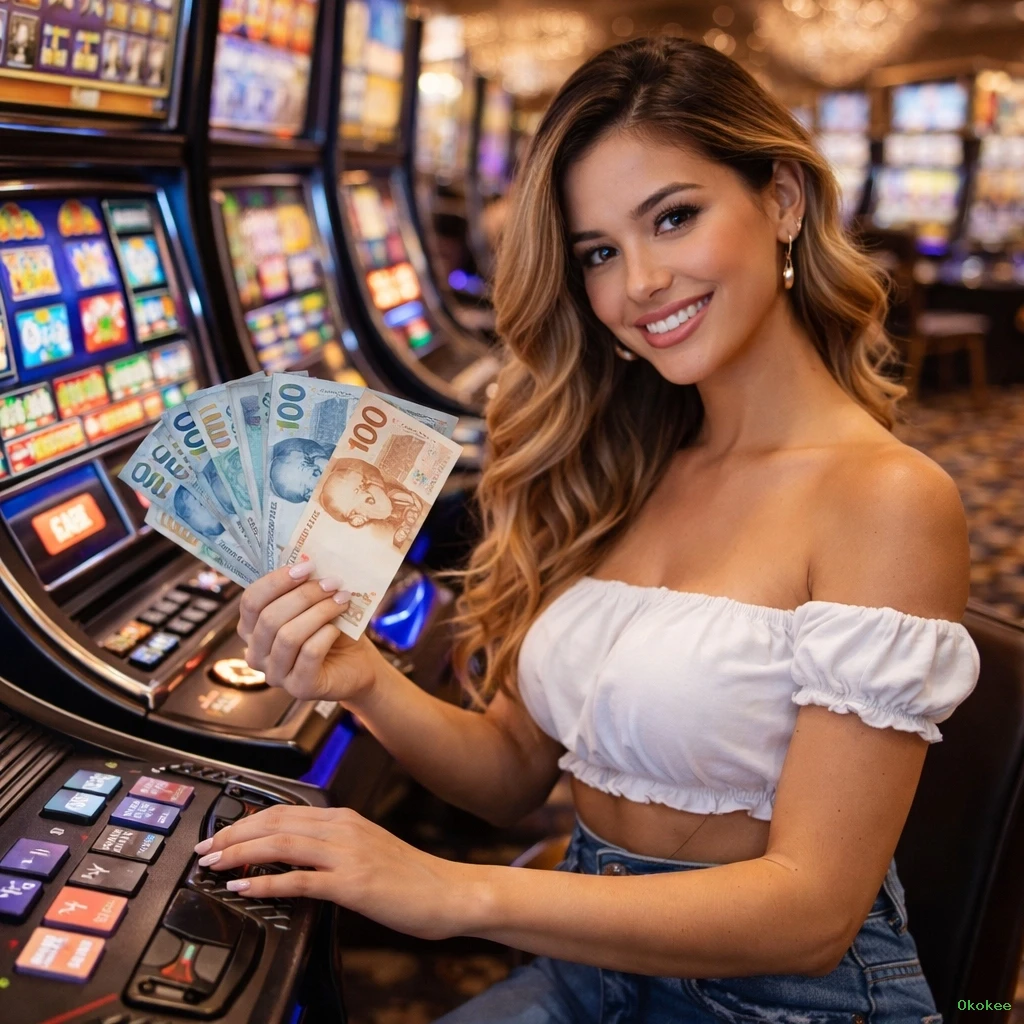 Imagem promocional do cassino online da Okokee mostrando jogos ao vivo